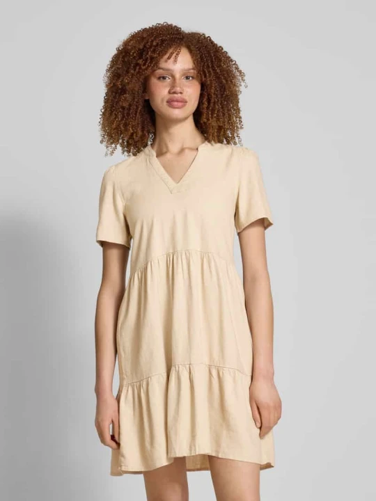 Zdjęcie produktu Sukienka casualowa o kroju comfort fit z mieszanki wiskozy i lnu model ‘TIRI-CARO’ Only Beżowy
