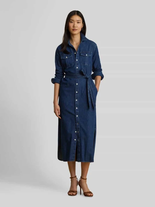 Zdjęcie produktu Sukienka casualowa o kroju regular fit z czystej bawełny Lauren Ralph Lauren Jeansowy niebieski