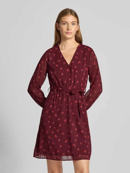 Zdjęcie produktu Sukienka casualowa taliowana z bufiastymi rękawami model ‘CERA’ Only Bordowy