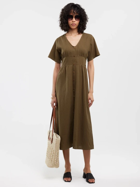 Zdjęcie produktu sukienka damska midi lniana khaki victorine 303 Big Star ZIELONY