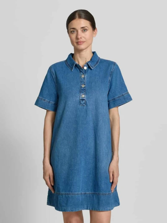 Zdjęcie produktu Sukienka denimowa do kolan z listwą z zatrzaskami model 'Turo Alena' MSCH Copenhagen Jeansowy niebieski