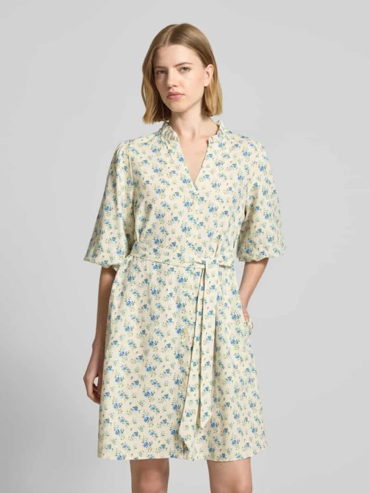 Zdjęcie produktu Sukienka do kolan z mieszanka lnu model 'Solfried' MSCH Copenhagen Złamany biały