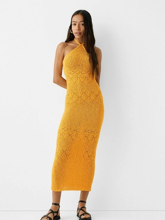 Zdjęcie produktu Sukienka dzianinowa Bershka pomarańczowy