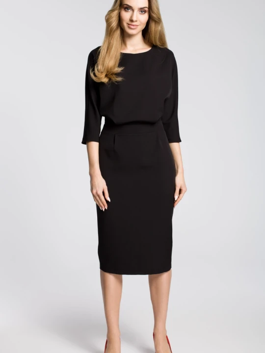 Zdjęcie produktu Sukienka elegancka midi kimonowa góra dopasowany dół beżowa Moe