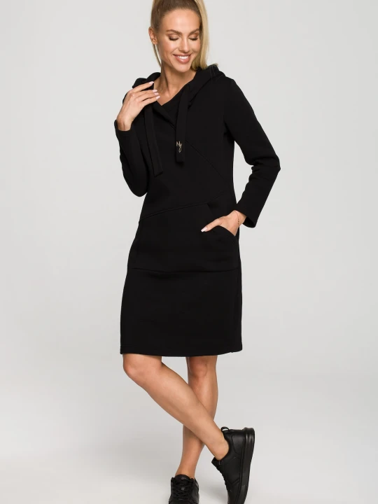 Zdjęcie produktu Sukienka jak długa bluza z kapturem czarna bawełna premium Moe