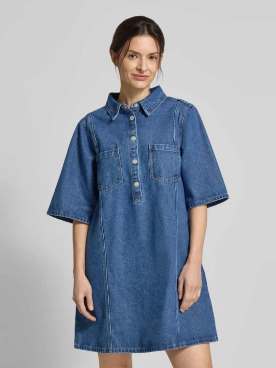 Zdjęcie produktu Sukienka jeansowa z kieszeniami na piersi model 'Mola' Lollys Laundry Niebieski