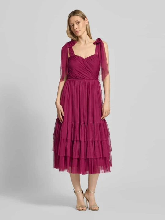 Zdjęcie produktu Sukienka koktajlowa do kolan w efekcie stopniowania Lace & Beads Ciemnoczerwony
