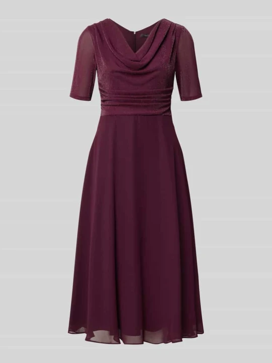 Zdjęcie produktu Sukienka koktajlowa fit and flare z lejącym dekoltem Vera Mont Ciemnoczerwony