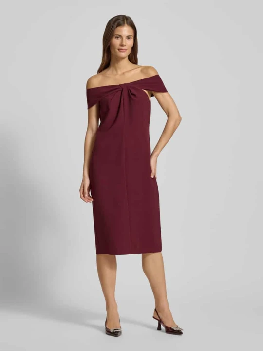 Zdjęcie produktu Sukienka koktajlowa do kolan z wiązanym detalem Model 'TAKOTA' Lauren Ralph Lauren Bordowy