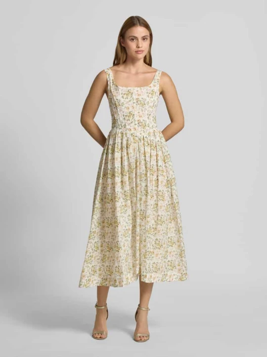 Zdjęcie produktu Sukienka koktajlowa we wzór na całej powierzchni z prostokątnym dekoltem Lace & Beads Jasnożółty