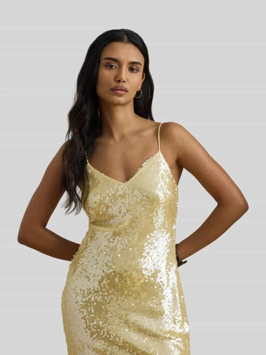 Zdjęcie produktu sukienka koktajlowa z cekinami Lauren Ralph Lauren Żółty