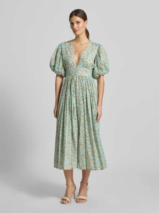 Zdjęcie produktu Sukienka koktajlowa z dekoltem w serek i bufiastymi rękawami Lace & Beads Limonkowy