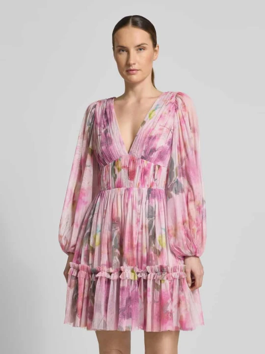 Zdjęcie produktu Sukienka koktajlowa z tiulu z dekoltem w serek Lace & Beads Różowawy