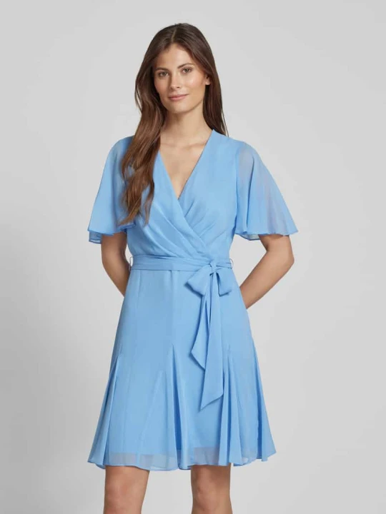 Zdjęcie produktu Sukienka kopertowa o długości do kolan z szyfonu model ‘WANDELLA’ Lauren Ralph Lauren Błękitno-niebieski