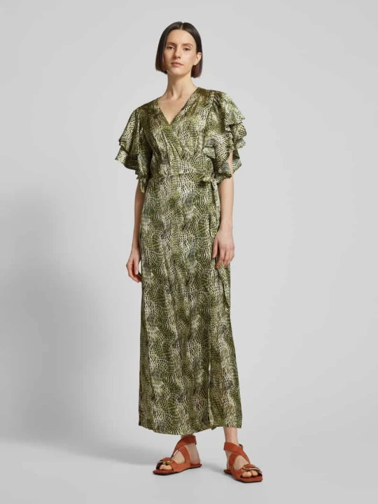 Zdjęcie produktu Sukienka kopertowa z mieszanki wiskozy z falbanami model ‘SABINA’ CPH MUSE Zielony