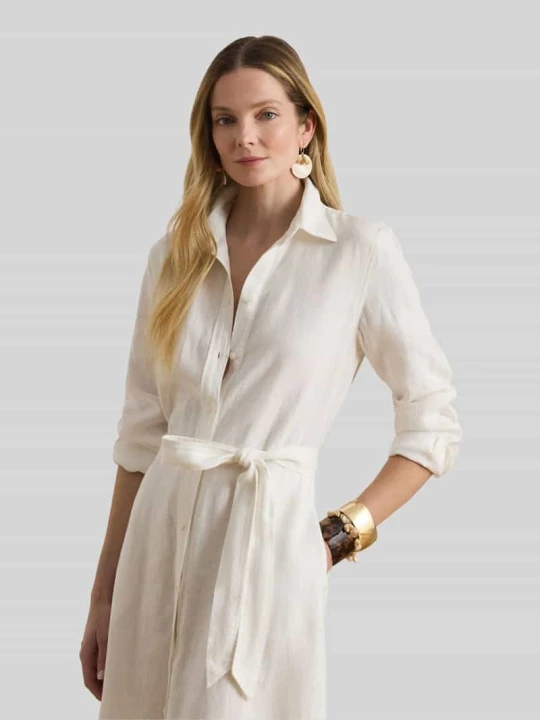 Zdjęcie produktu Sukienka koszulowa o kroju regular fit z czystej bawełny Lauren Ralph Lauren Biały
