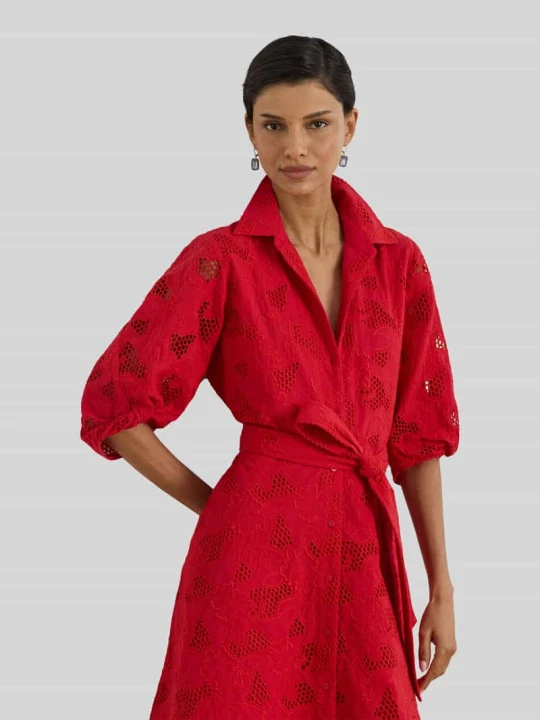 Zdjęcie produktu Sukienka koszulowa z ażurowej koronki Lauren Ralph Lauren Czerwony