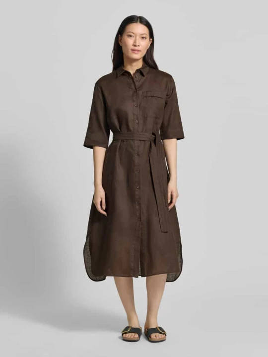 Zdjęcie produktu Sukienka koszulowa z lnu z brustaszą model 'LTABELLA' MM By Max Mara Ciemnobrązowy