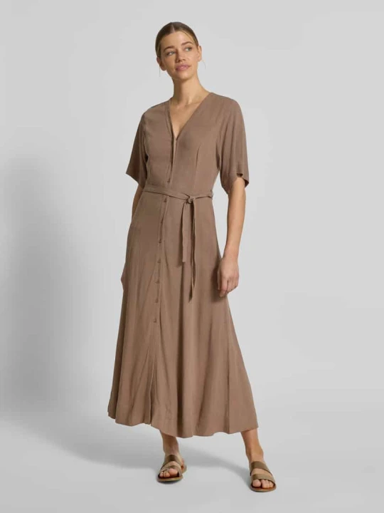 Zdjęcie produktu Sukienka lniana o kroju regular fit z dekoltem w serek model 'VIVA' Selected