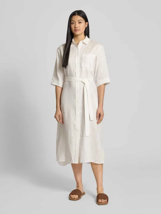 Zdjęcie produktu Sukienka lniana z kieszenią na piersi model ‘SALUTE’ MM By Max Mara Złamany biały