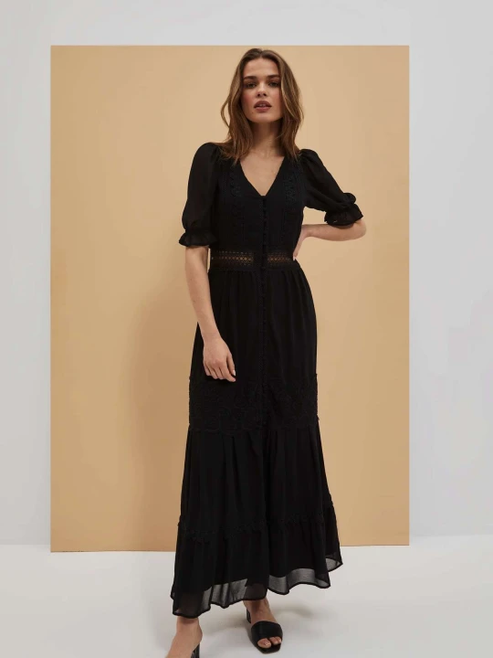 Zdjęcie produktu Sukienka maxi boho z koronką czarna Moodo