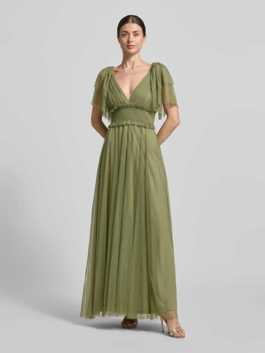 Zdjęcie produktu Sukienka maxi z dekoltem w serek i paskiem w talii Lace & Beads Oliwkowy