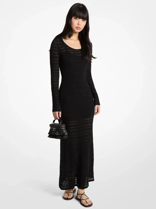 Zdjęcie produktu Sukienka maxi z elastycznej dzianiny pointelle Michael Kors CZARNY (Czarny)