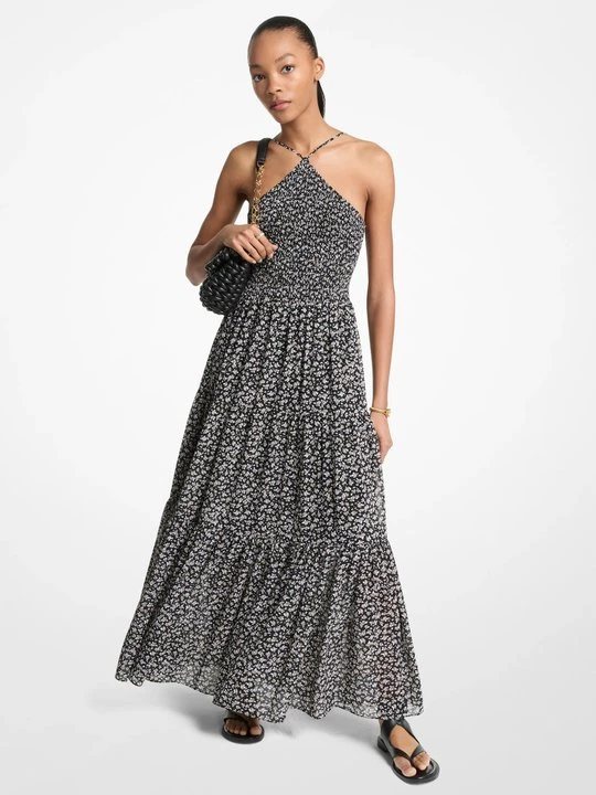 Zdjęcie produktu Sukienka maxi z kwiecistej marszczonej żorżety z dekoltem typu halter Michael Kors SZAROBRĄZOWY (Naturalny)