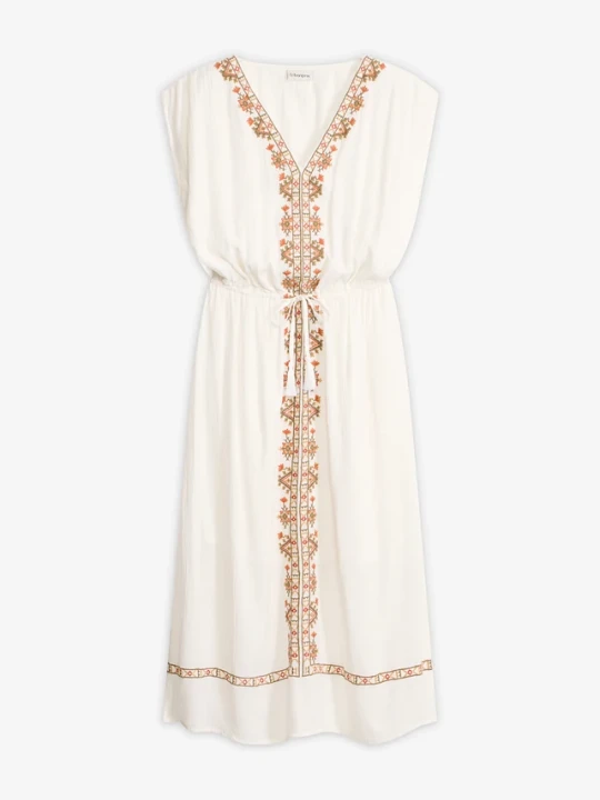 Zdjęcie produktu Sukienka midi boho z lejącej wiskozy BonPrix biały