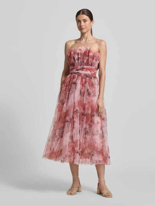 Zdjęcie produktu Sukienka midi o kroju regular fit z kwiatowym nadrukiem na całej powierzchni Lace & Beads Różowawy