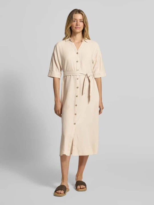 Zdjęcie produktu Sukienka midi o kroju relaxed fit z mieszanki lnu model 'Falakka' B.Young Écru melanż