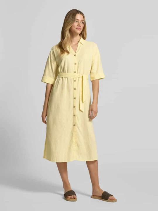 Zdjęcie produktu Sukienka midi o kroju relaxed fit z mieszanki lnu model 'Falakka' B.Young Jasnożółty