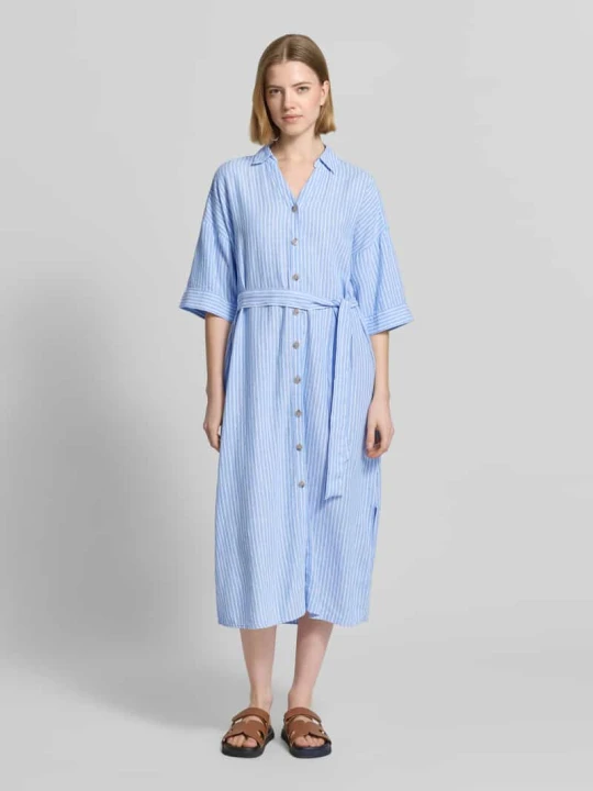 Zdjęcie produktu Sukienka midi o kroju relaxed fit z mieszanki lnu model 'Falakka' B.Young Błękitny
