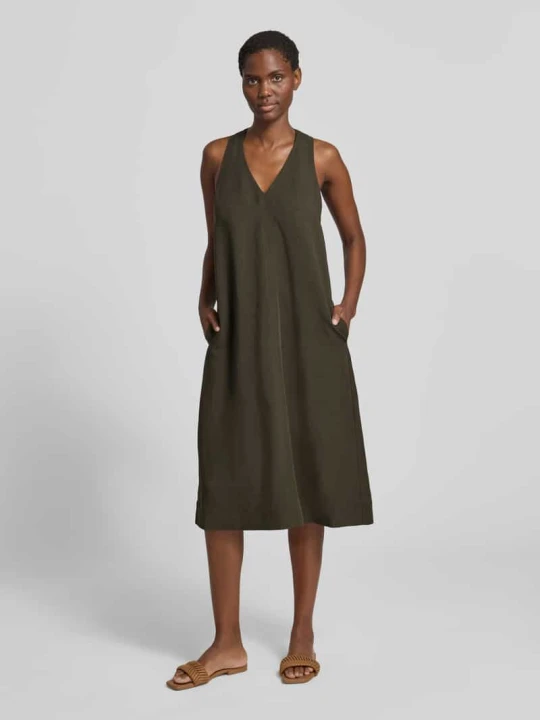 Zdjęcie produktu Sukienka midi o kroju relaxed fit z mieszanki wiskozy model 'Waka' Opus Khaki