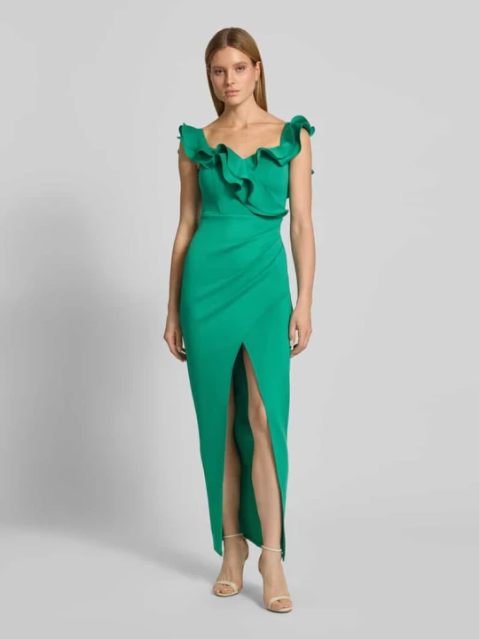 Zdjęcie produktu Sukienka wieczorowa o kroju slim fit z obszyciem falbanami Lipsy Zielony