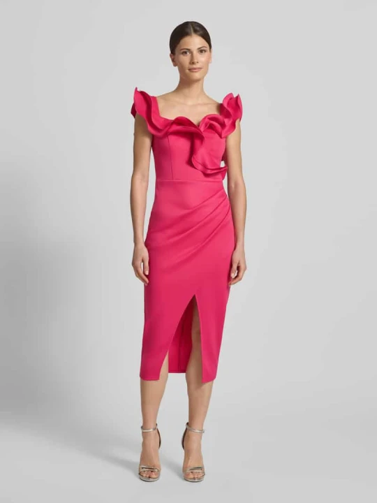 Zdjęcie produktu Sukienka midi o kroju slim fit z rozcięciem (rozporkiem) Lipsy Mocnoróżowy