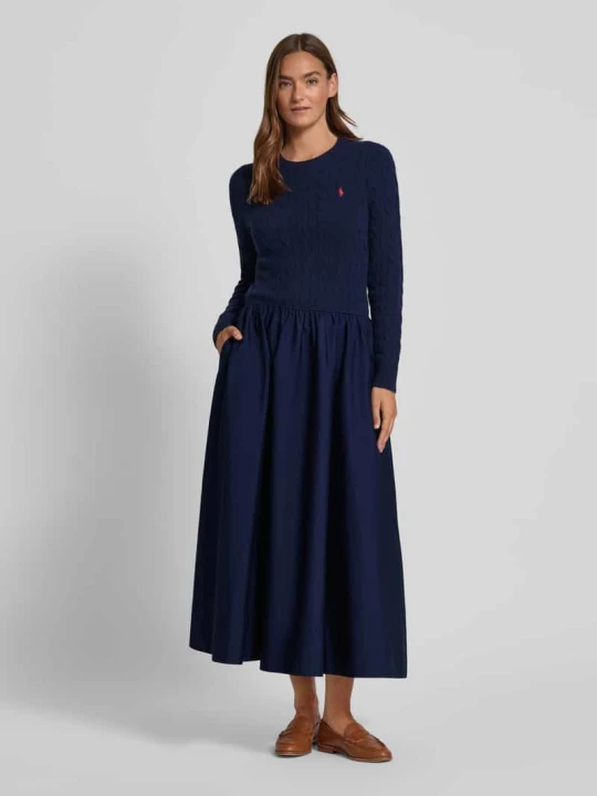 Zdjęcie produktu Sukienka midi taliowana z mieszanki wełny lana z domieszką kaszmiru Polo Ralph Lauren Granatowy