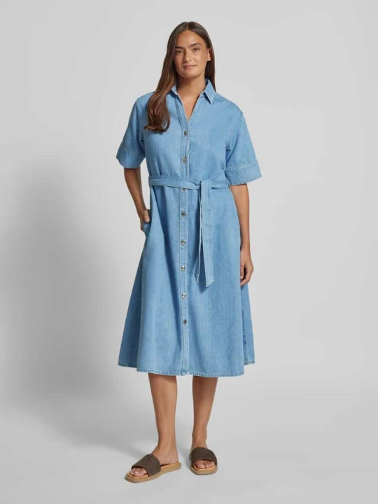 Zdjęcie produktu sukienka midi w tkaninie stylizowanej na denim z dodatkiem lyocellu comma Niebieski