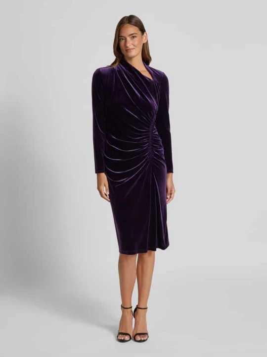 Zdjęcie produktu Sukienka midi z aksamitu z marszczeniami model ‘FELRAD’ Lauren Ralph Lauren Purpurowy