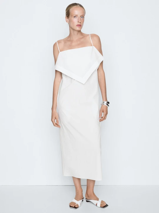 Zdjęcie produktu Sukienka Midi Z Detalem W Formie Chusty - Studio - Biały - Massimo Dutti - Female