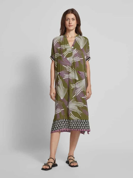 Zdjęcie produktu Sukienka midi z kołnierzem z lamówką model ‘Roana’ Lieblingsstück Khaki