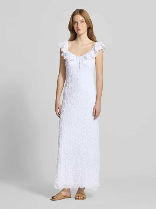 Zdjęcie produktu sukienka midi z koronką i wiązanym detalem Gina Tricot Złamany biały