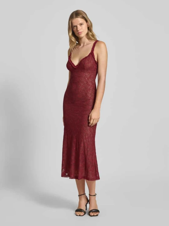 Zdjęcie produktu Sukienka midi z koronki model ‘ALEGRA’ bardot Bordowy