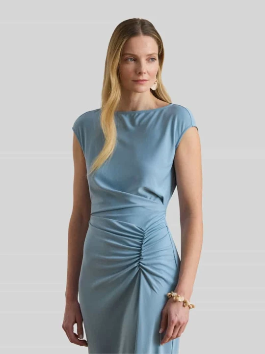 Zdjęcie produktu Sukienka midi z marszczonymi fałdami w talii Lauren Ralph Lauren Jasnoniebieski