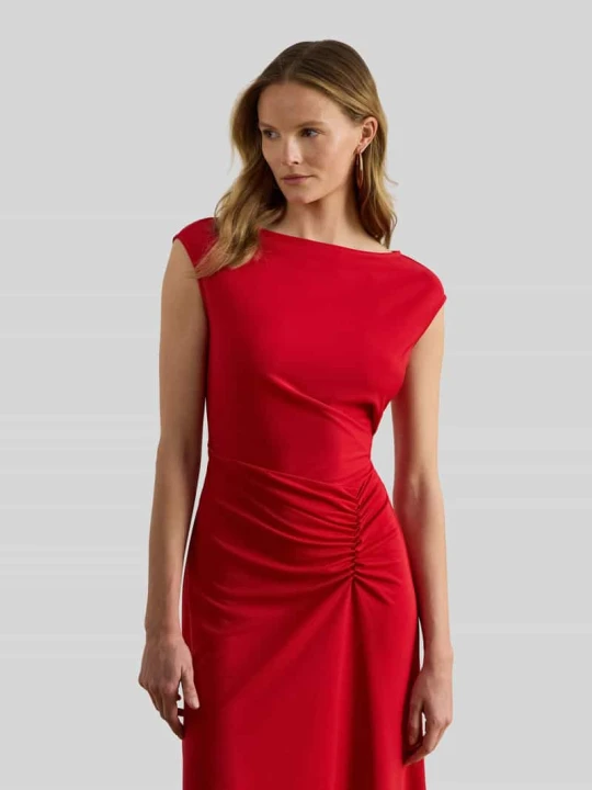 Zdjęcie produktu Sukienka midi z marszczonymi fałdami w talii Lauren Ralph Lauren Czerwony