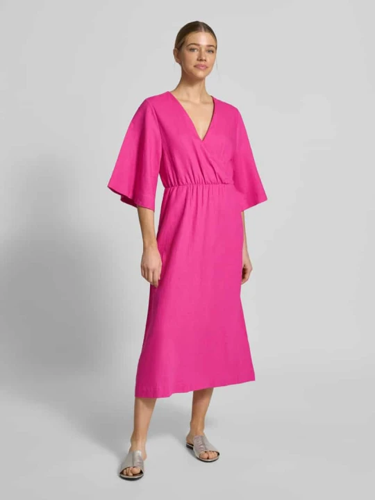 Zdjęcie produktu sukienka midi z mieszanka lnu z rękawami kimono model 'Laura' Guido Maria Kretschmer Fuksjowy