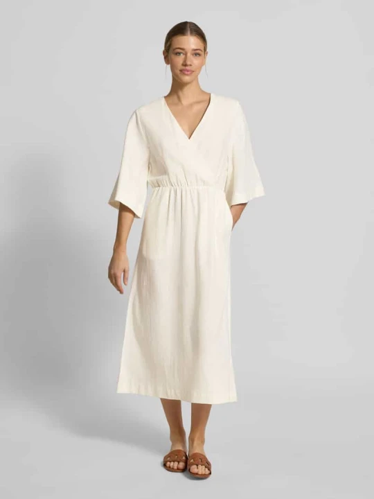 Zdjęcie produktu sukienka midi z mieszanka lnu z rękawami kimono model 'Laura' Guido Maria Kretschmer Biały