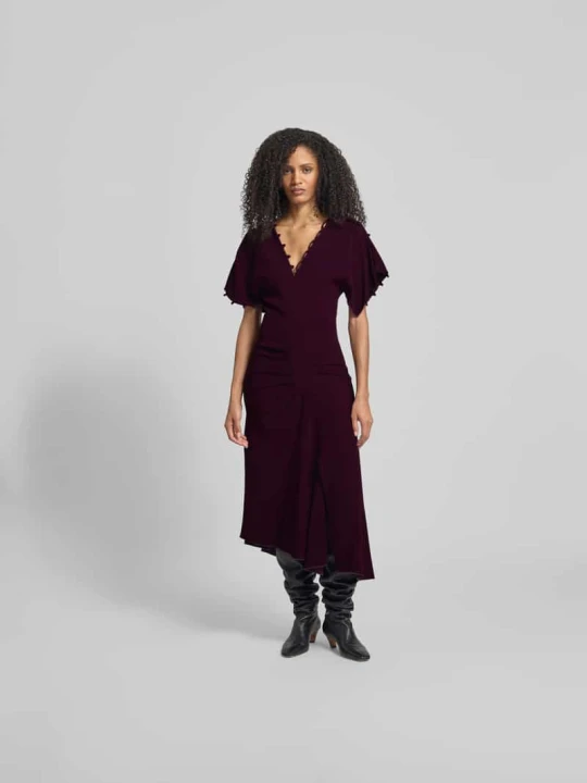 Zdjęcie produktu Sukienka midi z mieszanki wiskozy Victoria Beckham Bordowy