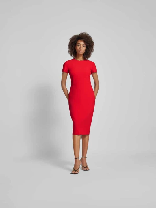 Zdjęcie produktu Sukienka midi z okrągłym dekoltem Victoria Beckham Jasnoczerwony