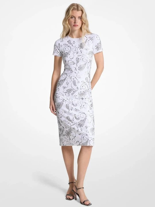 Zdjęcie produktu Sukienka midi z pianki z ćwiekami ze wzorem paisley Michael Kors BIAŁY (Biały)